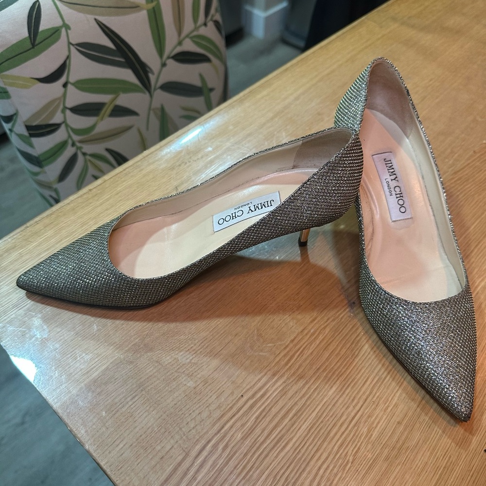 Jimmy Choo Glittering Gold Heels - Picture 1 of 7